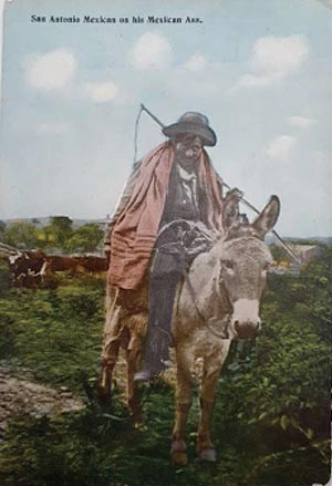 postcard with the caption "San Antonio Mexican on his Mexican ass"