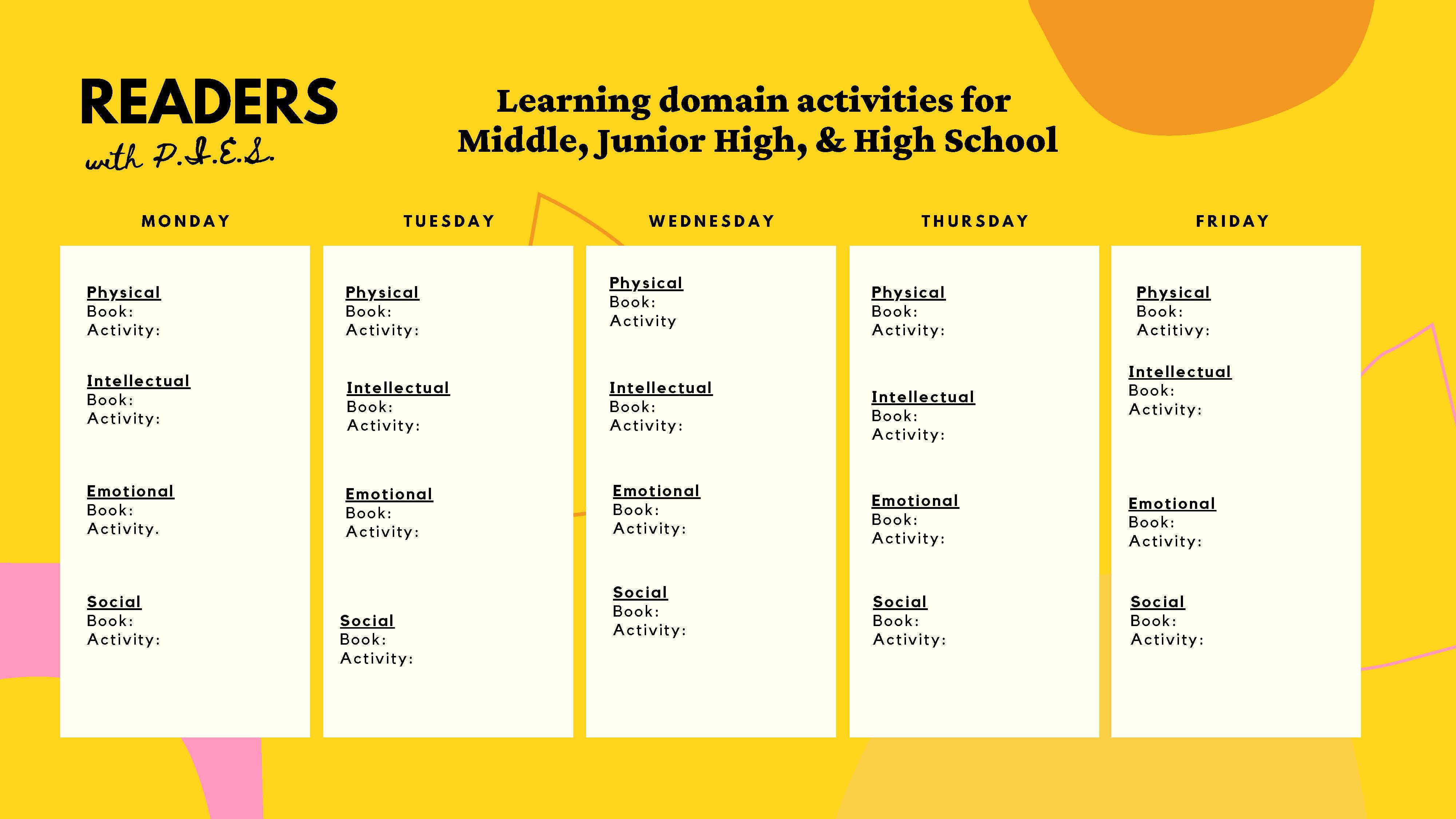 Blank activity calendar 