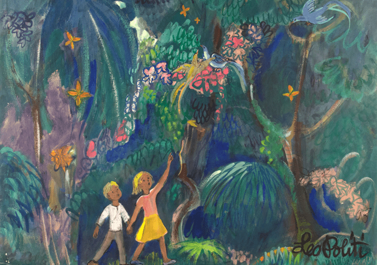 Painting by Leo Politi titled "The Butterflies Come"