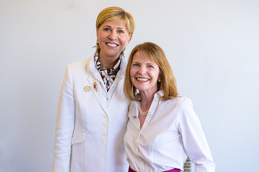 Chancellor Carine M. Feyten with TWU Dallas inaugural President Monica Christopher